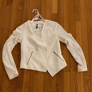 H&M White Women's Blazer with Zipper Details